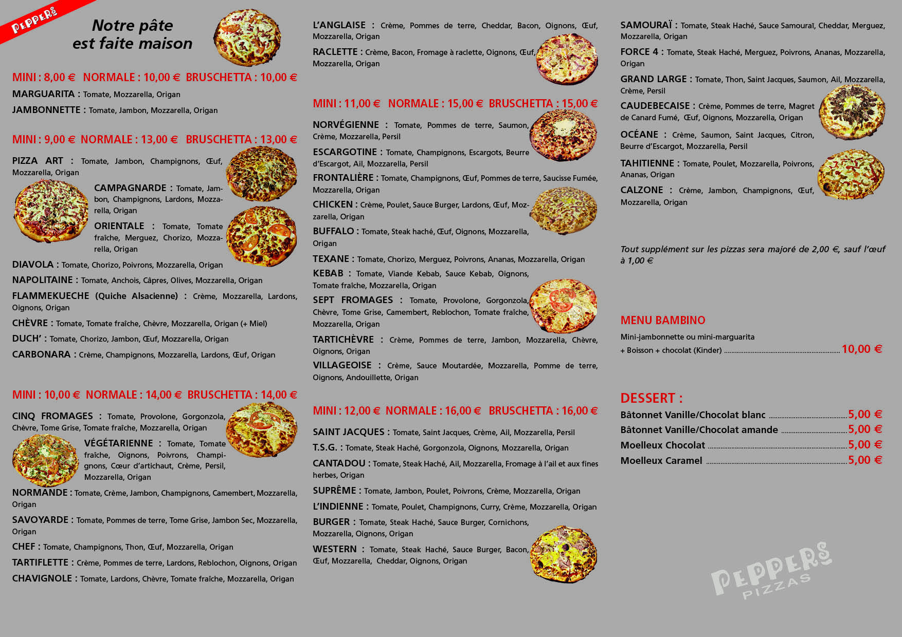 Aperçu de la carte Peppers Pizzas